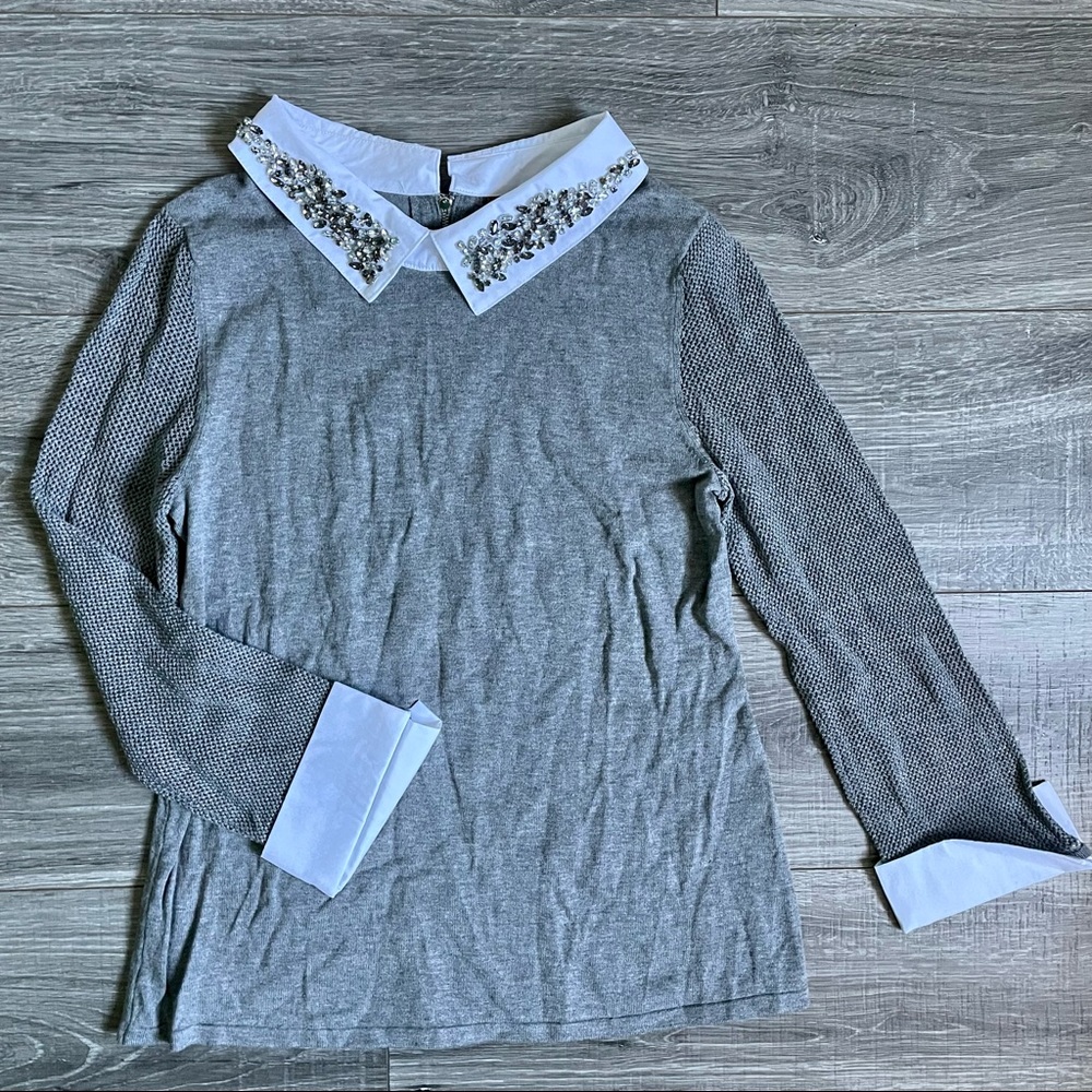 Belldini Rhinestone Collared Pullover Sweater